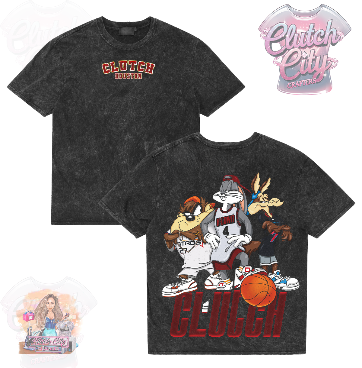 3 looneys Black Mineral Acid Wash Tee