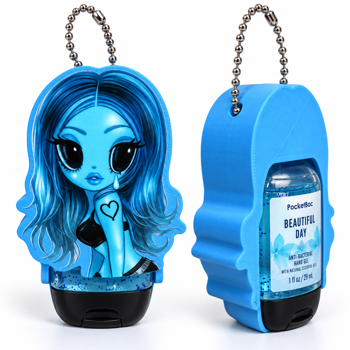 Blue Doll Hand Sanitizer Holder Keychain