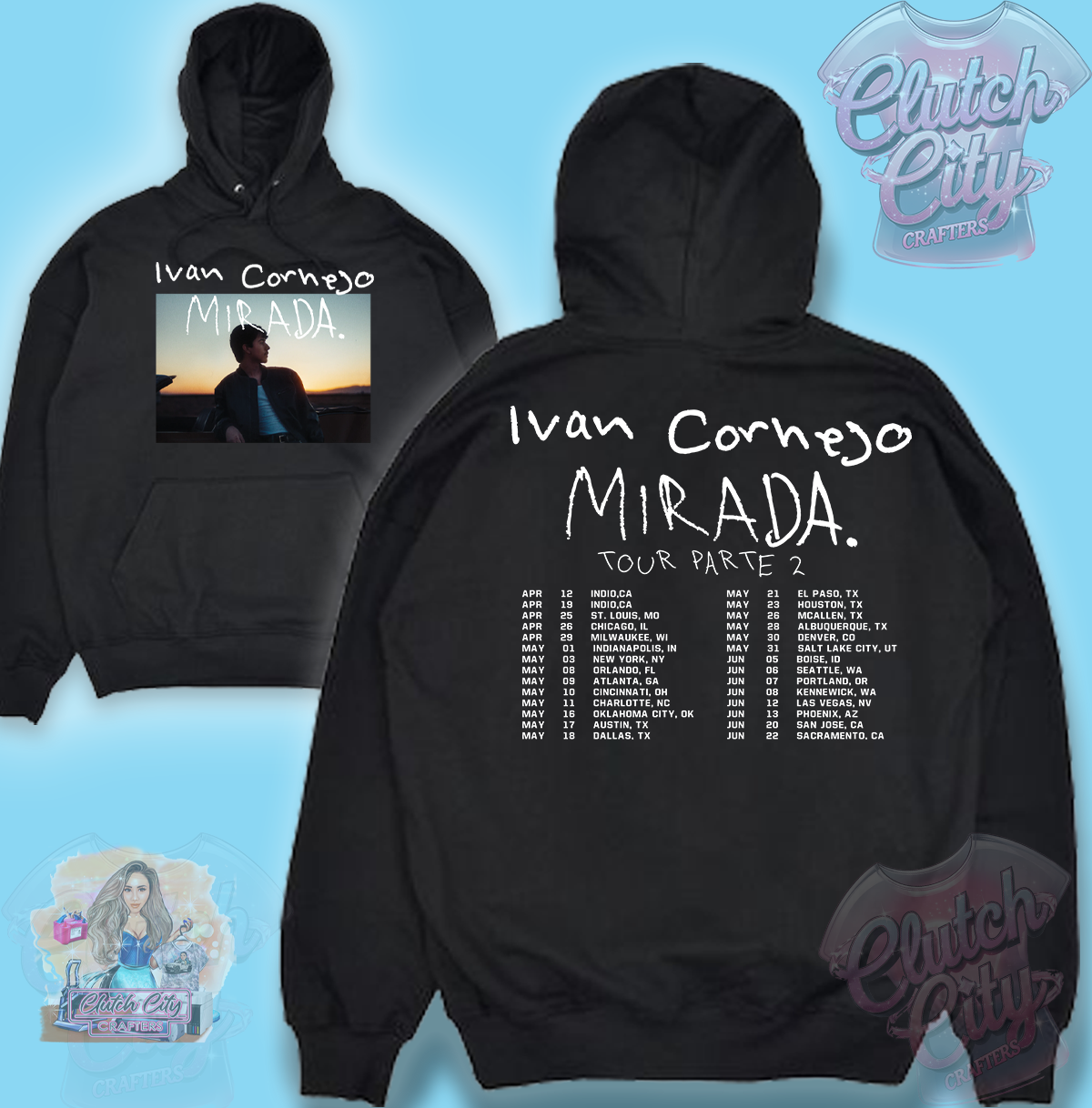 Ivan Cornejo Mirada Tour Parte 2 Black hoodie – Clutch City Crafters