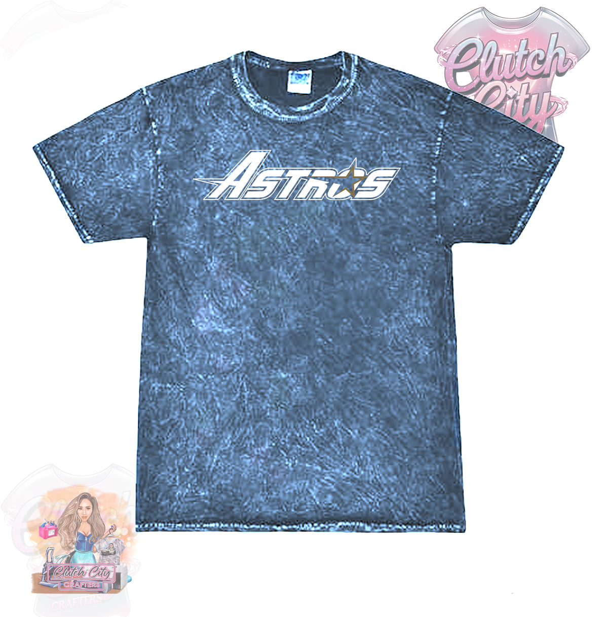 Astros White font BLUE Mineral Acid Wash Tee