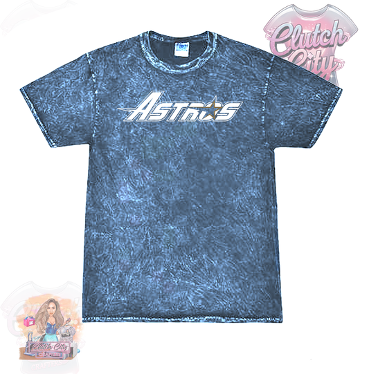 Astros White font BLUE Mineral Acid Wash Tee