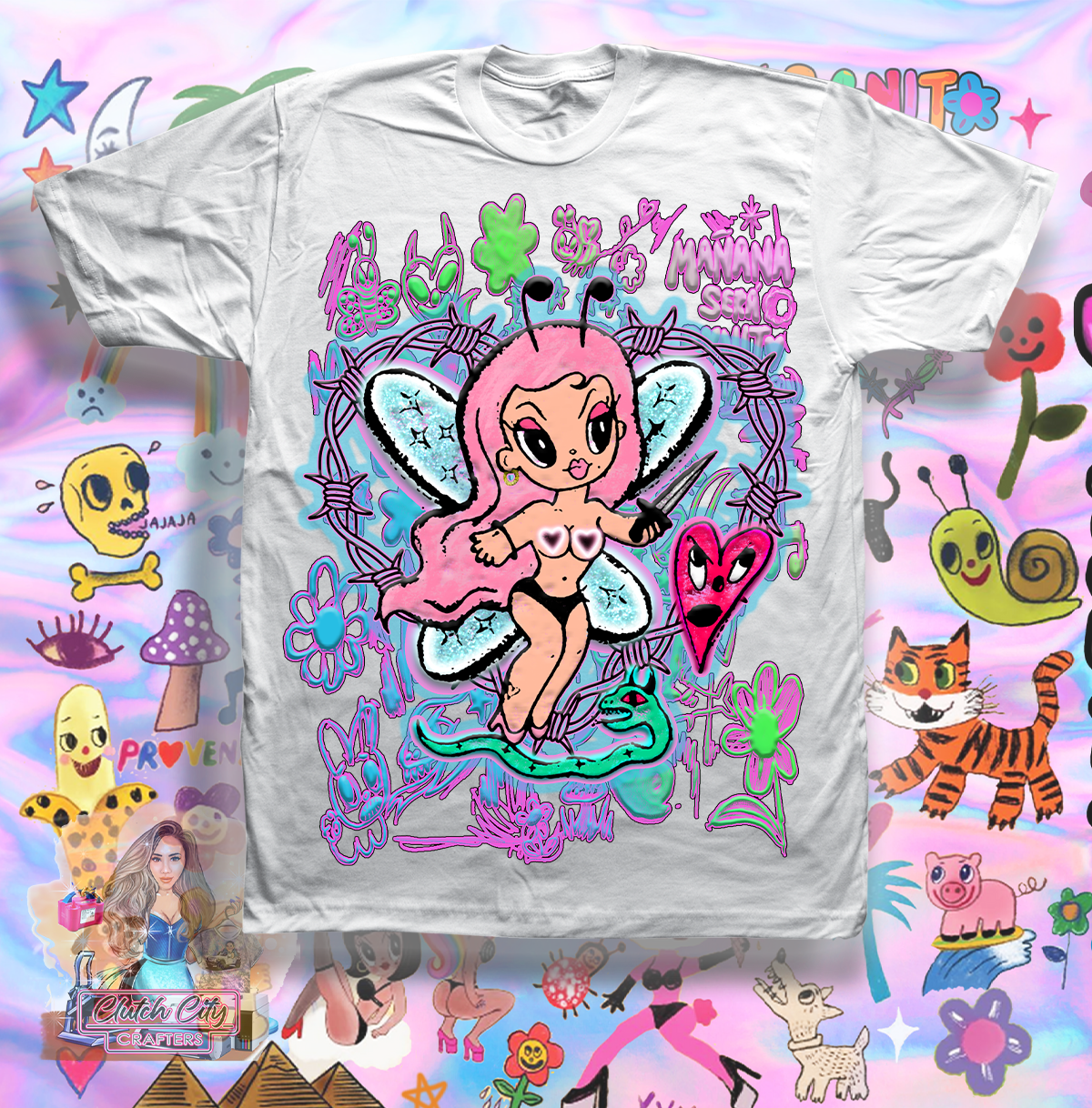 Karol G White Tee Colorful Fairy