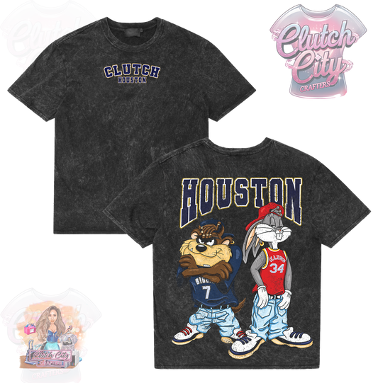 CrissCross Bugs & Taz  Black Mineral Acid Wash Tee