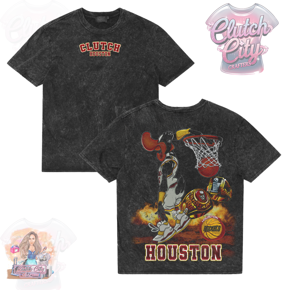 Daffy Black Mineral Acid Wash Tee