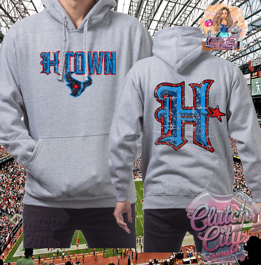 H-Town- Texans Distressed Gray HOODIE