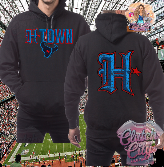 H-Town- Texans Distressed Black HOODIE