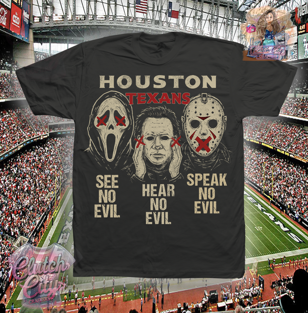 No Evil Houston Texans Black T Shirt