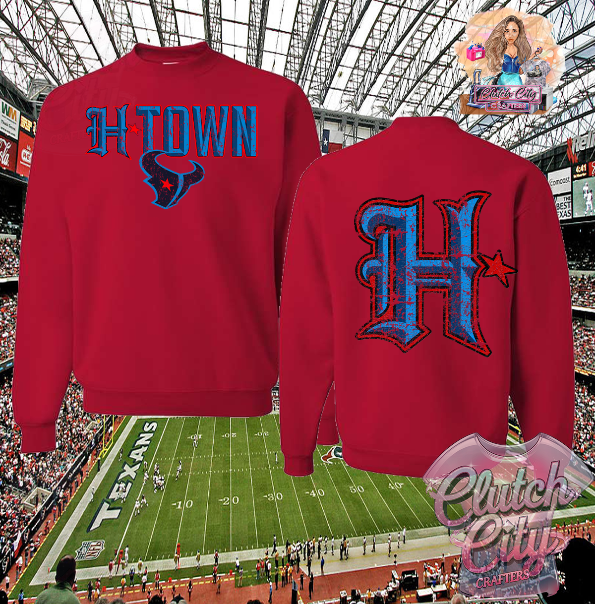 H-Town- Texans Distressed Red Sweater