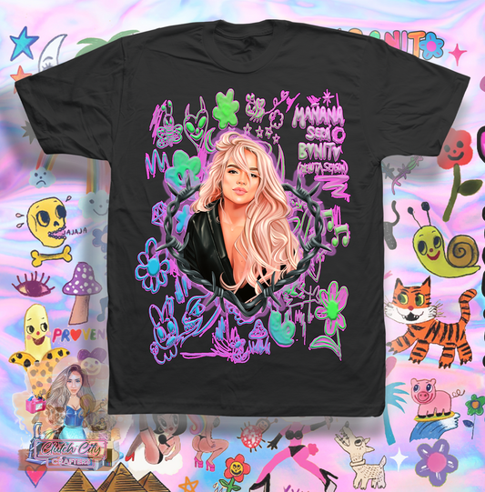 KarolG Colorful Hair Swoop Black Tee