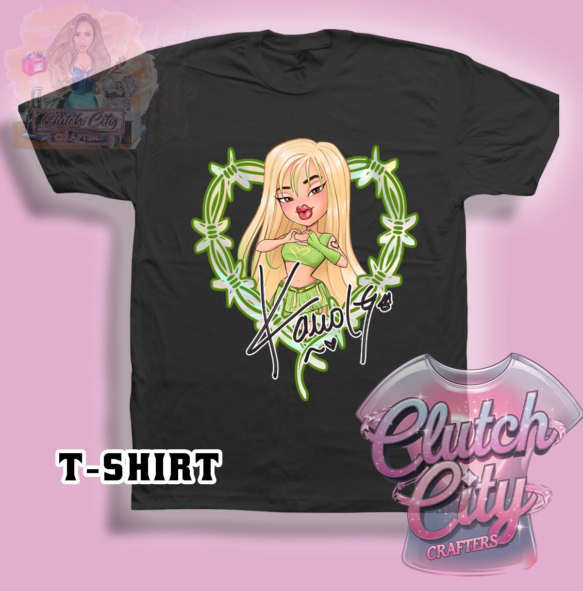 KarolG Green outfit in heart black tee