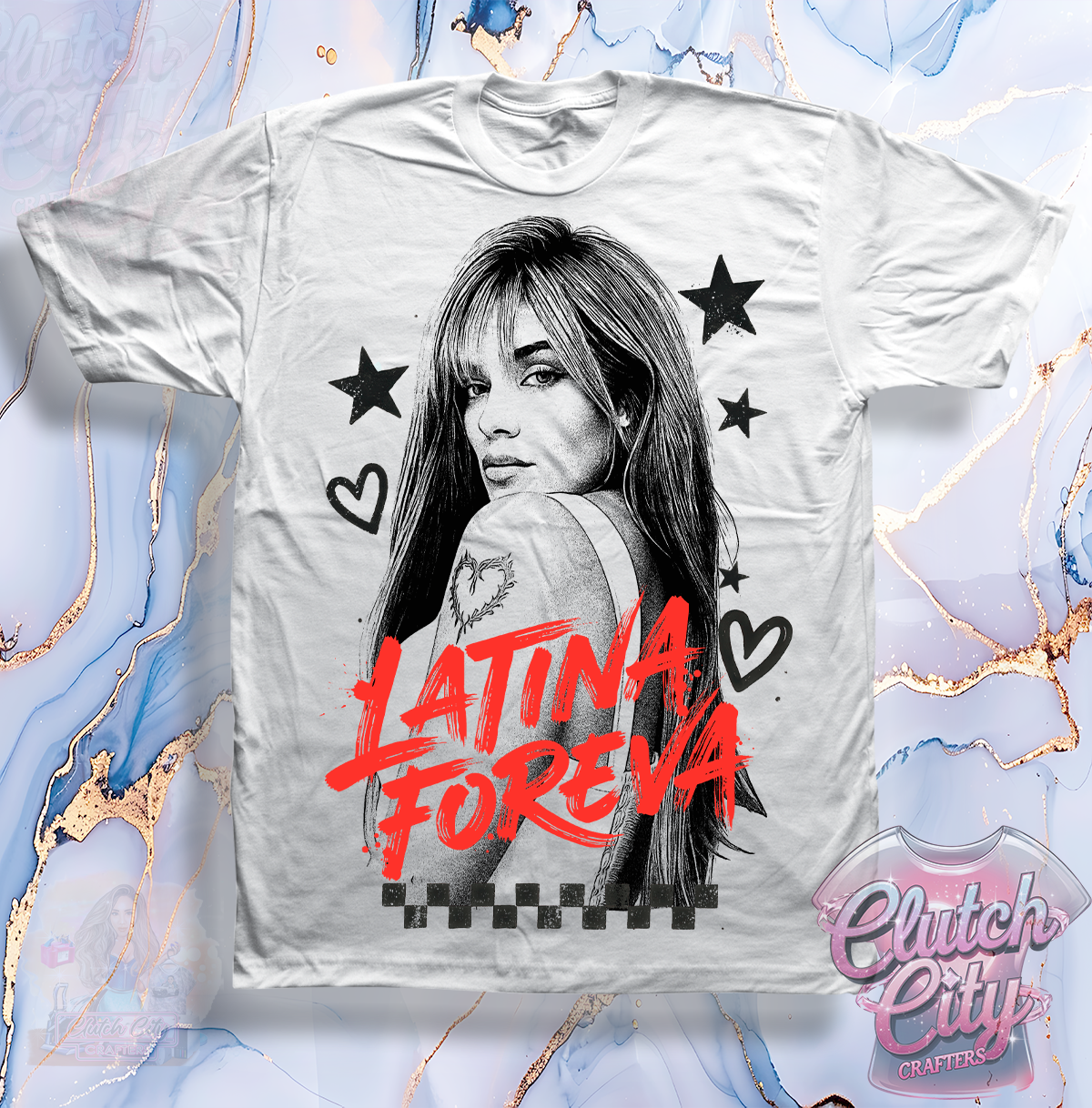 Latina Foreva White Tee #3 red font stars heart