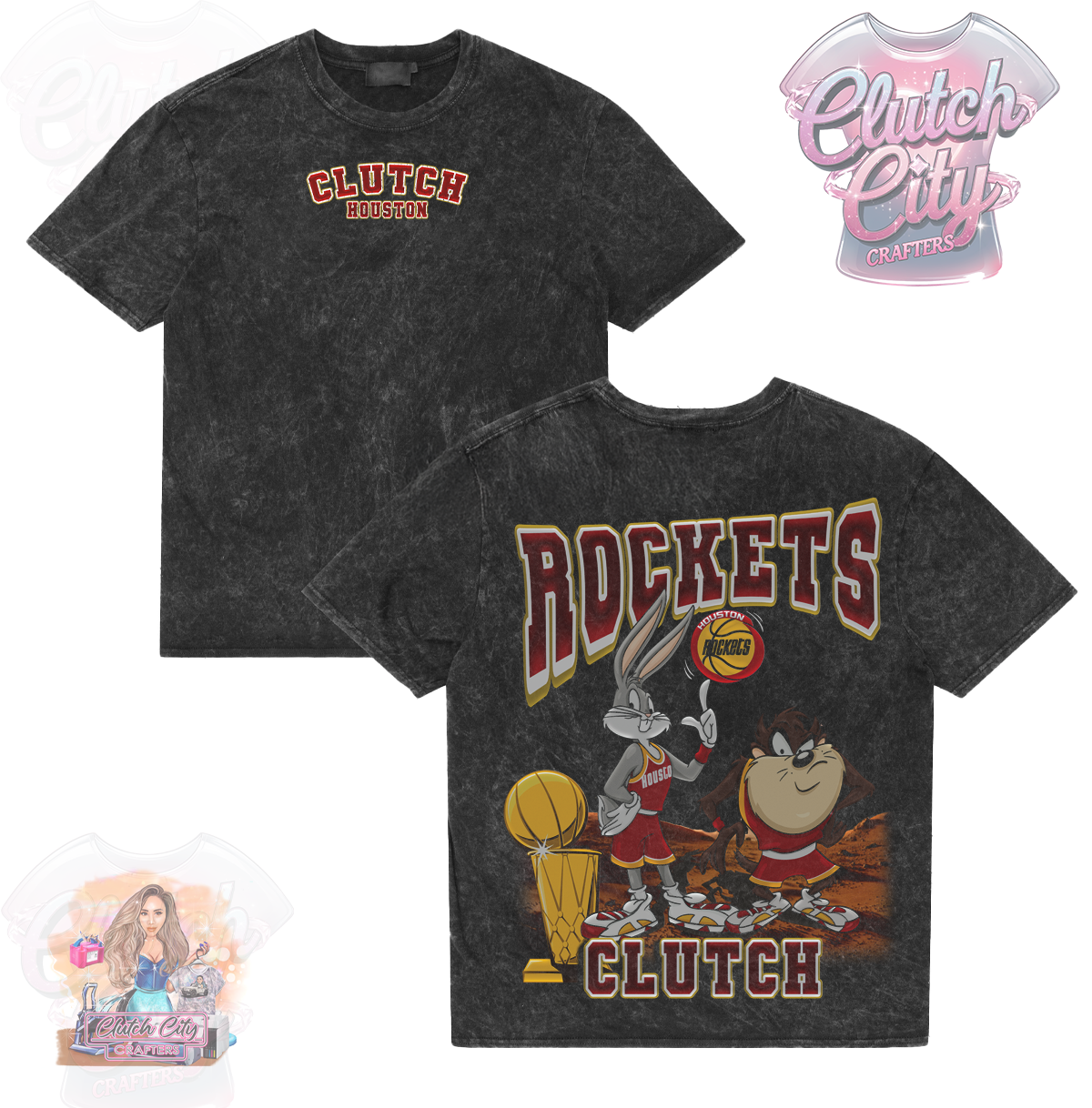 Bugs & Taz  Black Mineral Acid Wash Tee