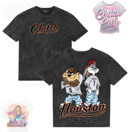 Criss Cross Looneys Astros Black Mineral Acid Wash Tee