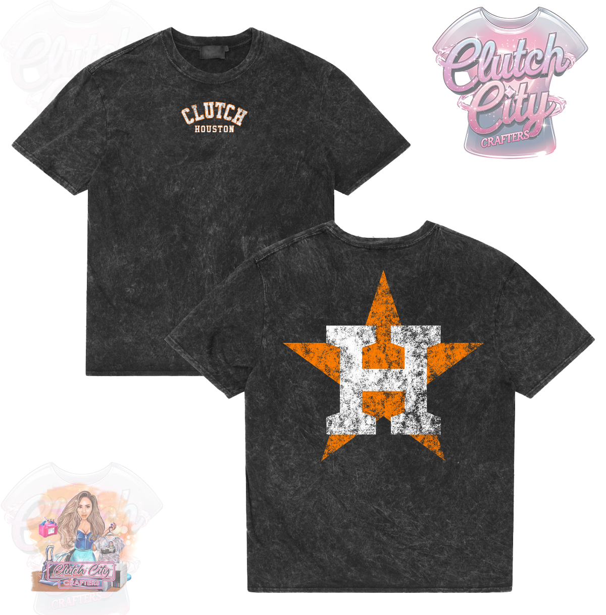 Distressed H Black Mineral Acid Wash Tee