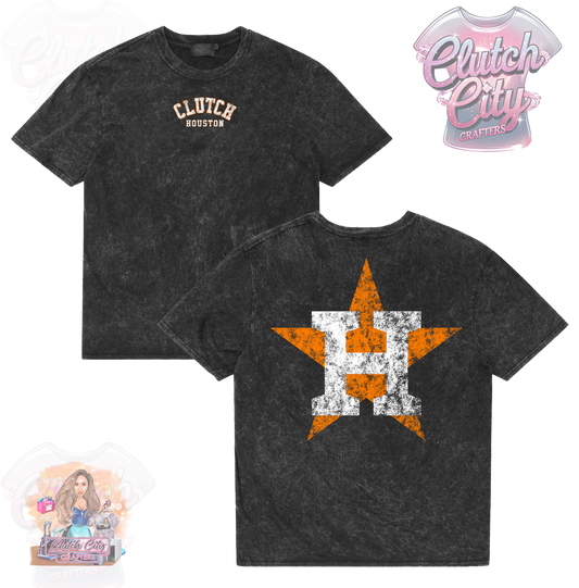 Distressed H Black Mineral Acid Wash Tee