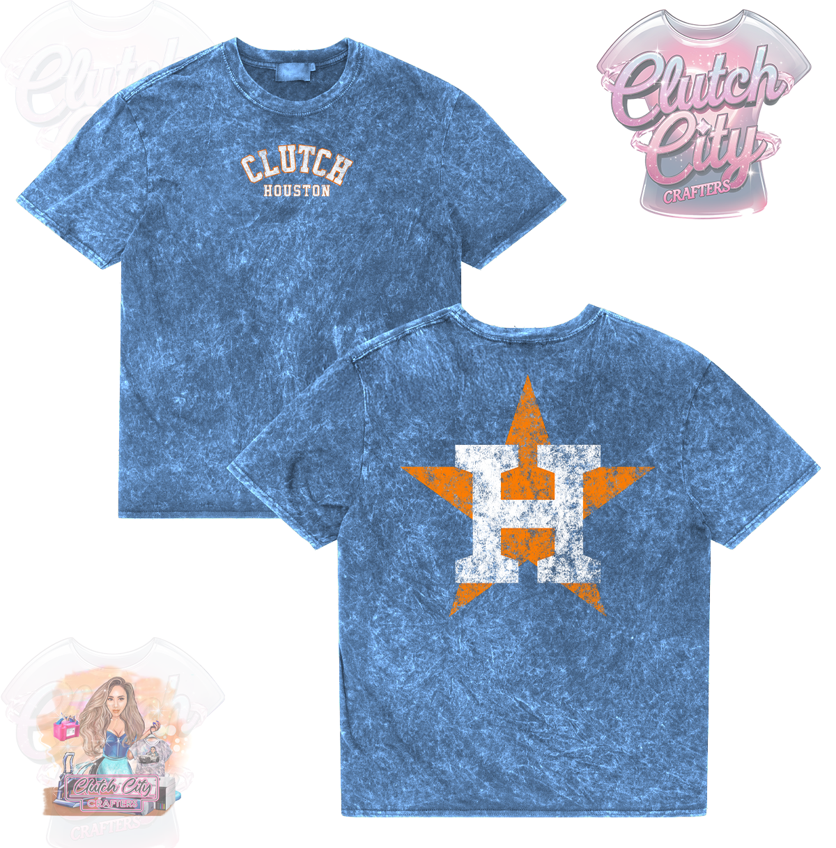 Distressed H BLUE Mineral Acid Wash Tee