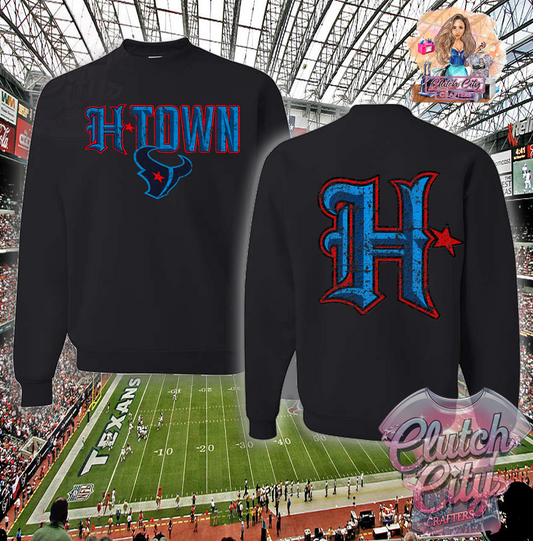 H-Town- Texans Distressed Black Sweater