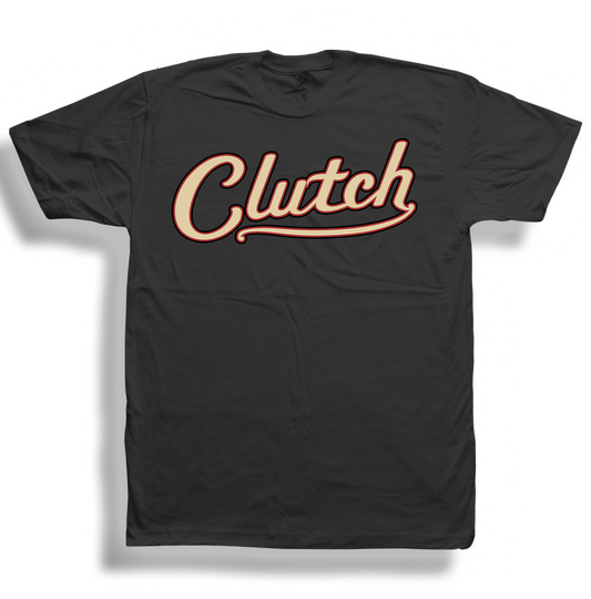 Clutch Tan Cursive Black Tee