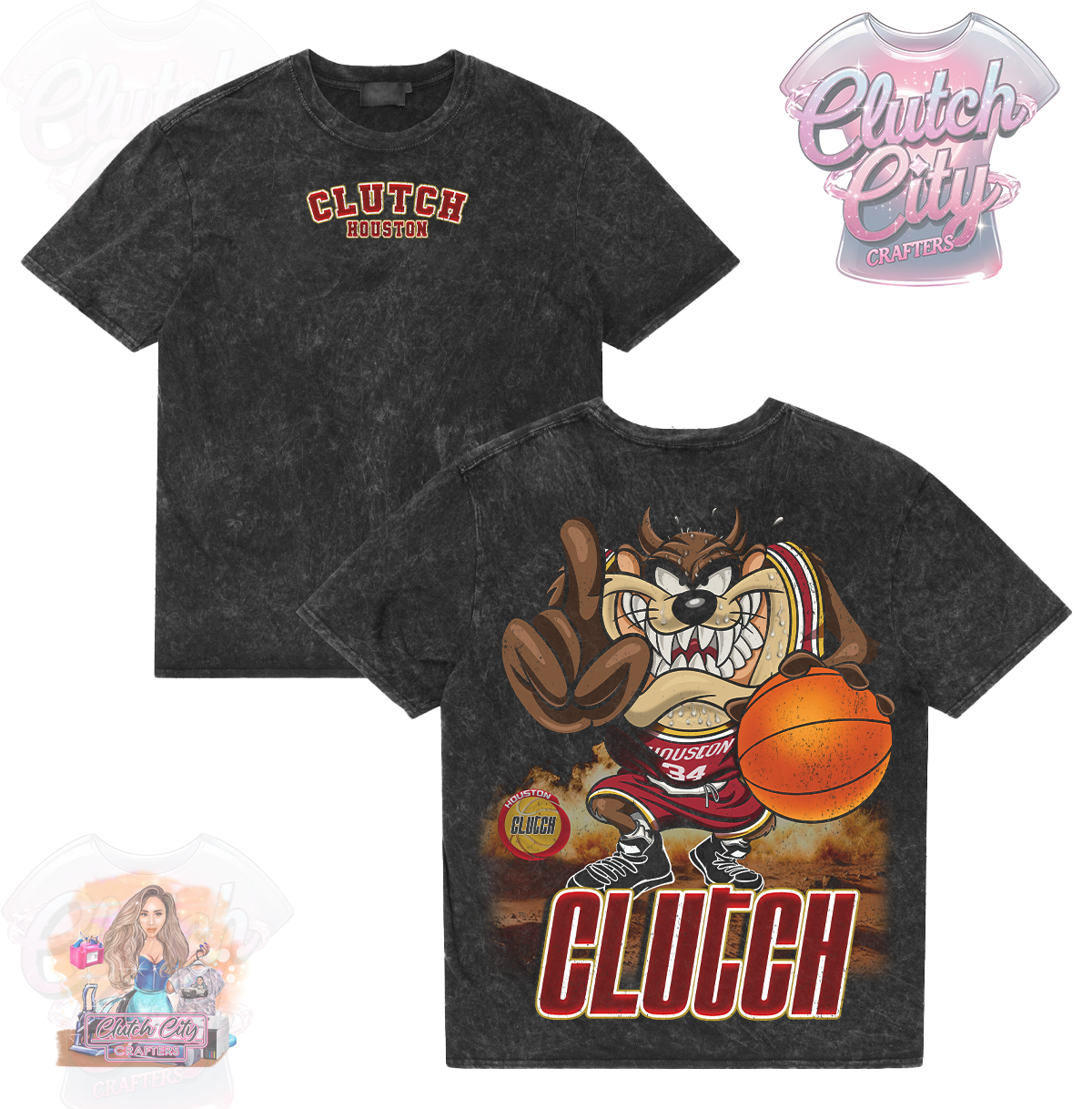 Taz CLUTCH Black Mineral Acid Wash Tee