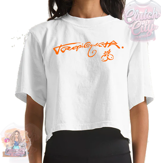White Crop Tropicoqueta font orange