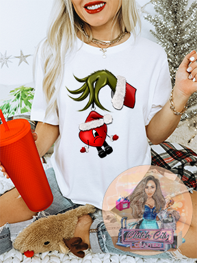 Grinchy Hand w/Corazon Rojo White tee