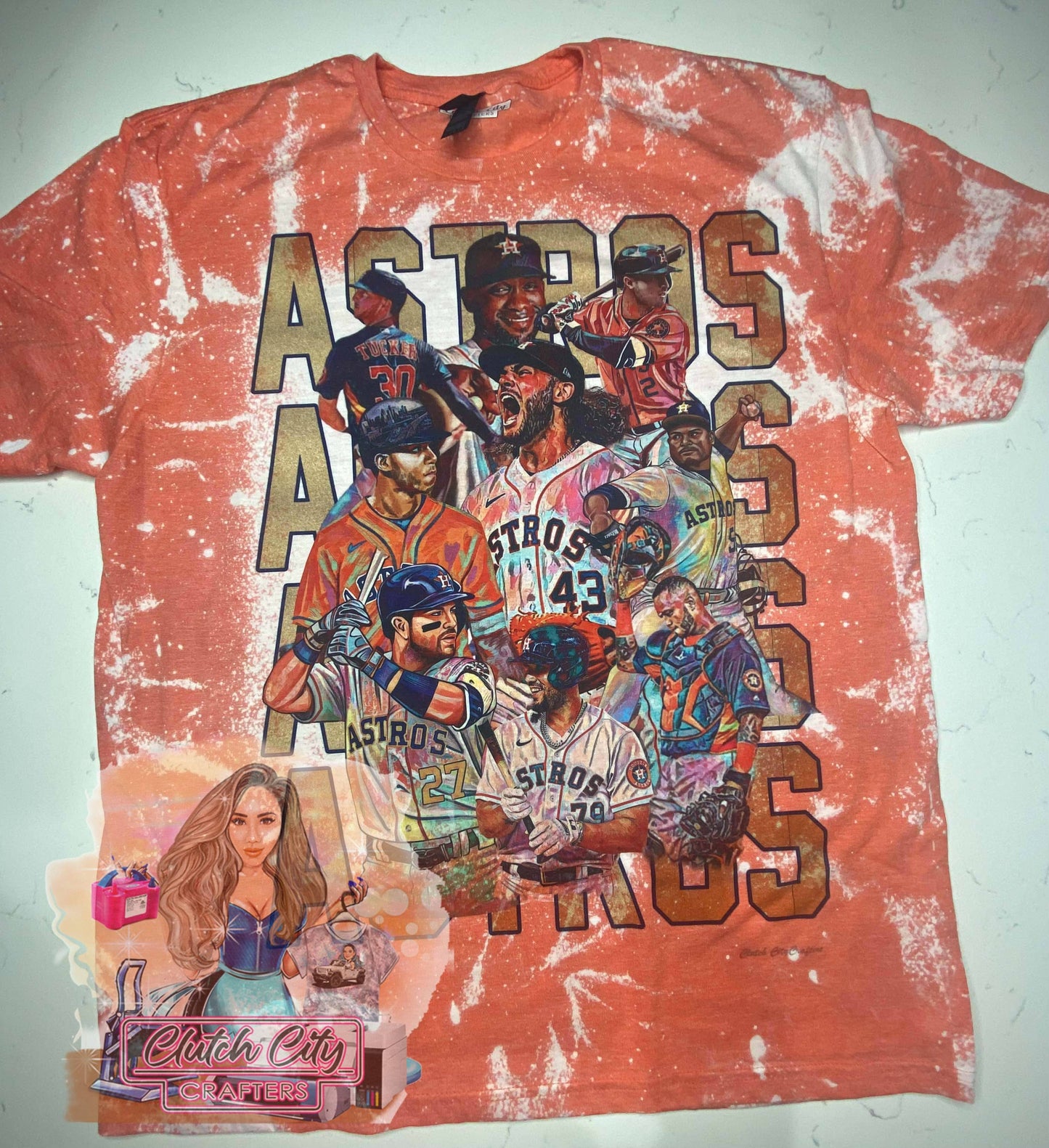 Astros Lineup Orange Bleached Tee 2023