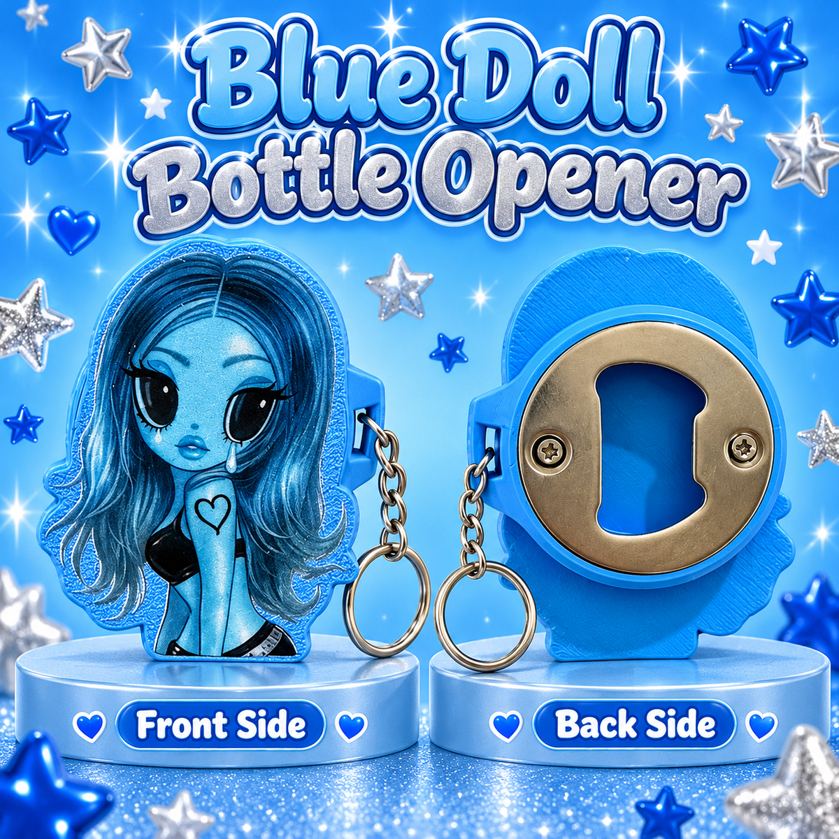 Blue Doll Bottle Glass Opener