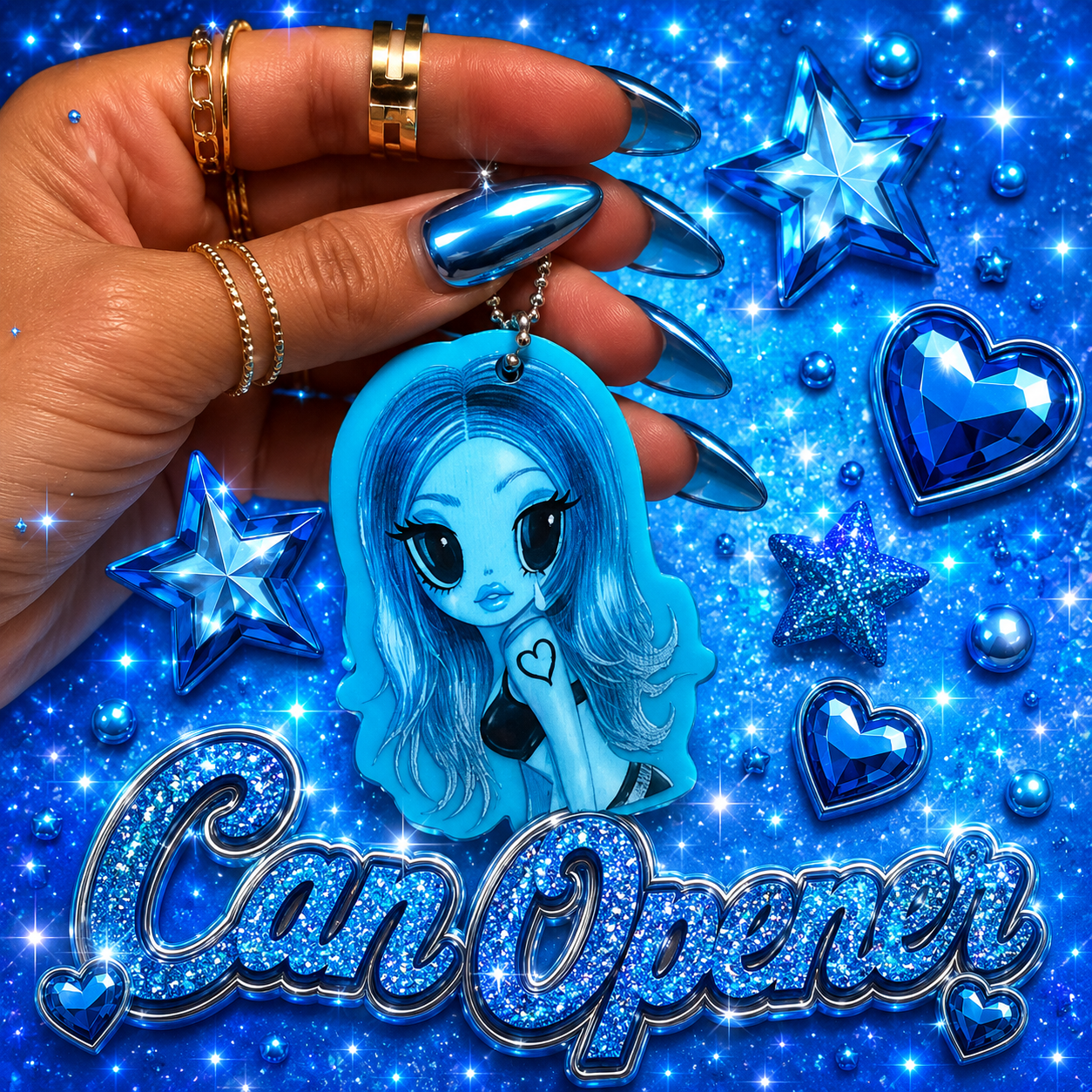 Blue DOLL KG Can Opener Keychain