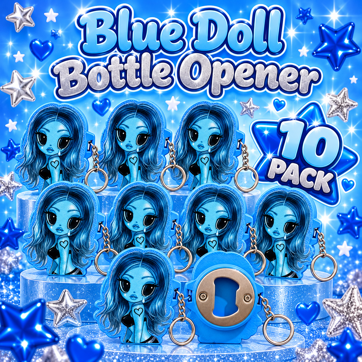 Blue Doll Bottle Glass Opener