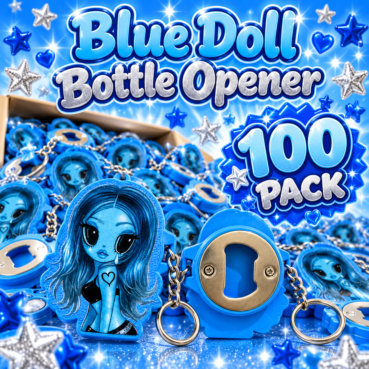 Blue Doll Bottle Glass Opener