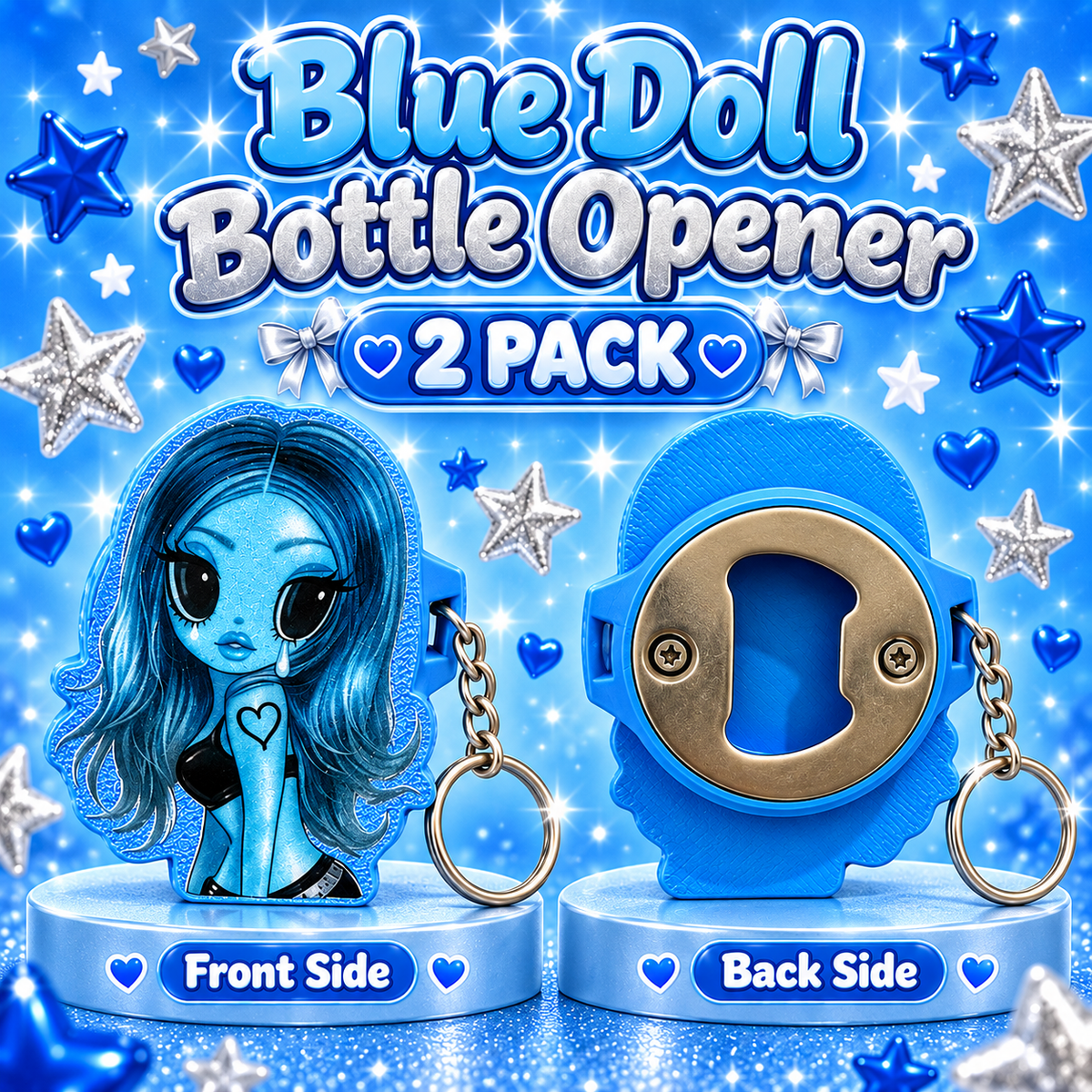 Blue Doll Bottle Glass Opener