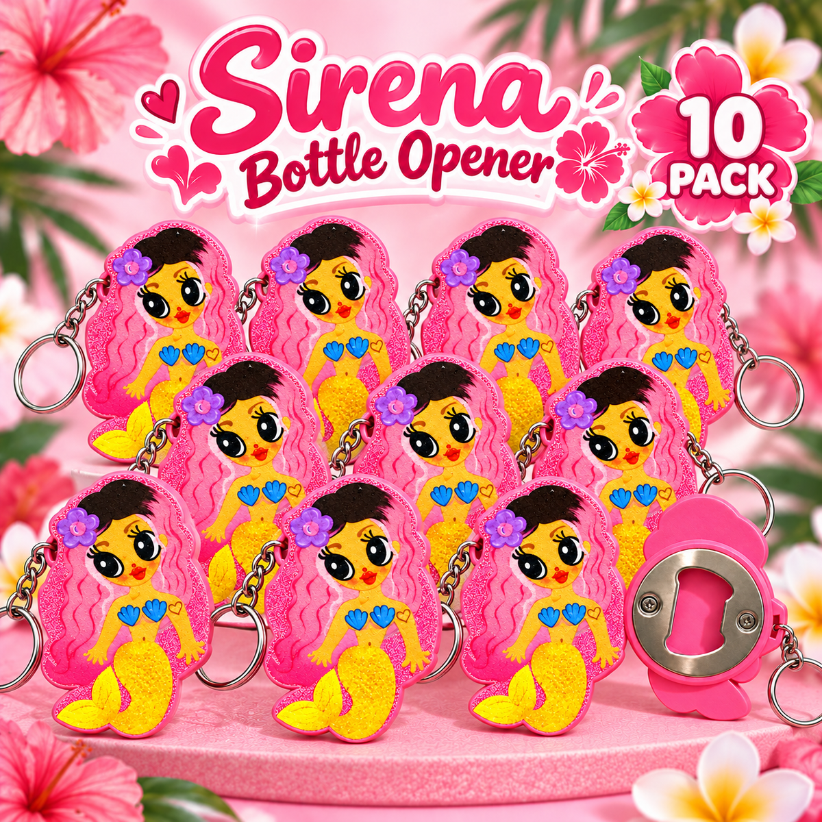 Pink Sirena Bottle Glass Opener