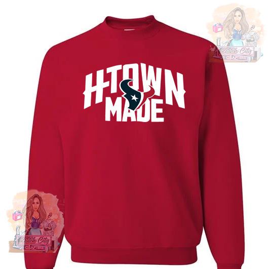 Htown Made WHITE Font on Red sweater Clearance RTS