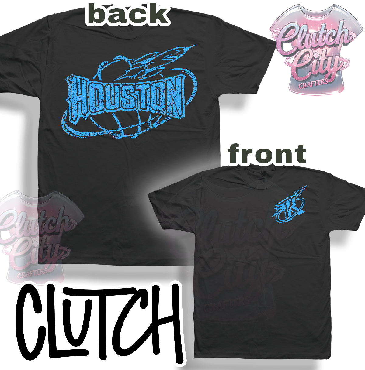 Rockets Black Tee Blue ink