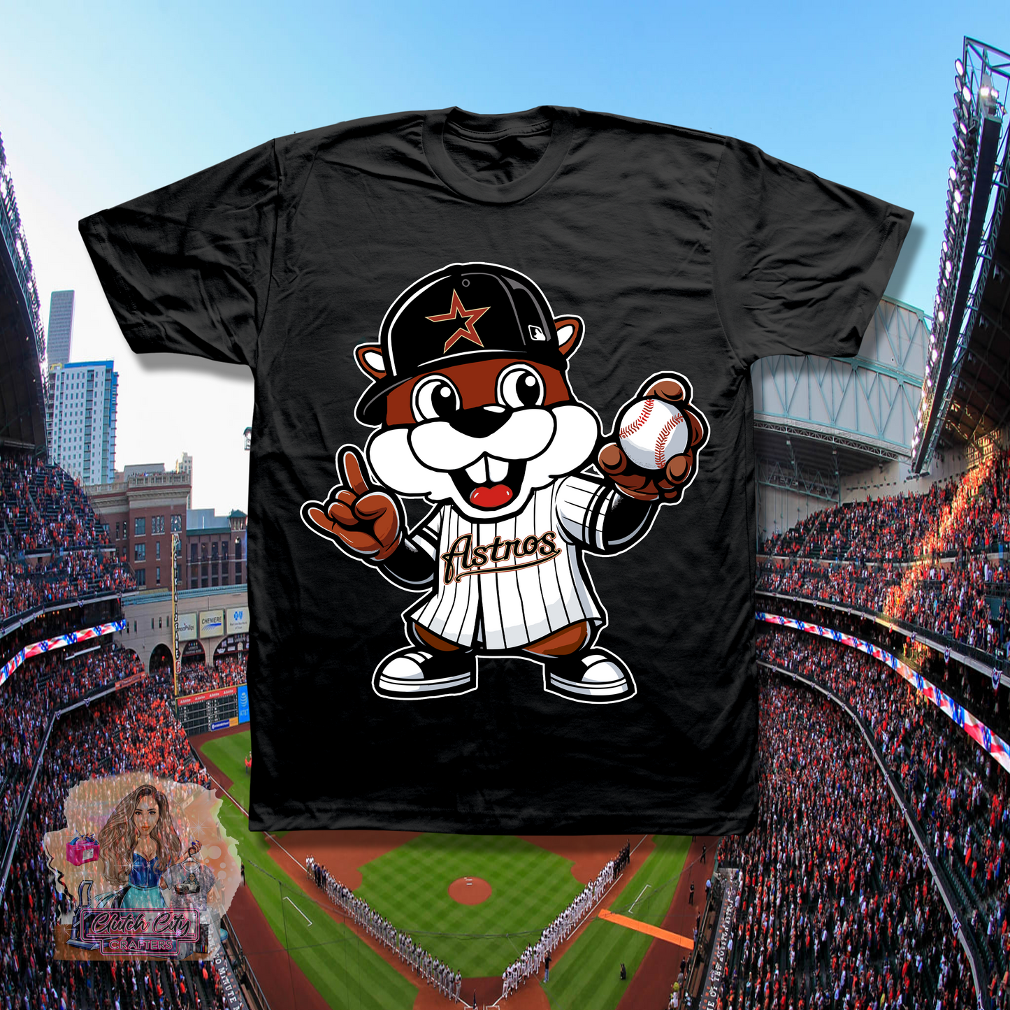 Bucees In Old School Houston Astros Jersey Black tee