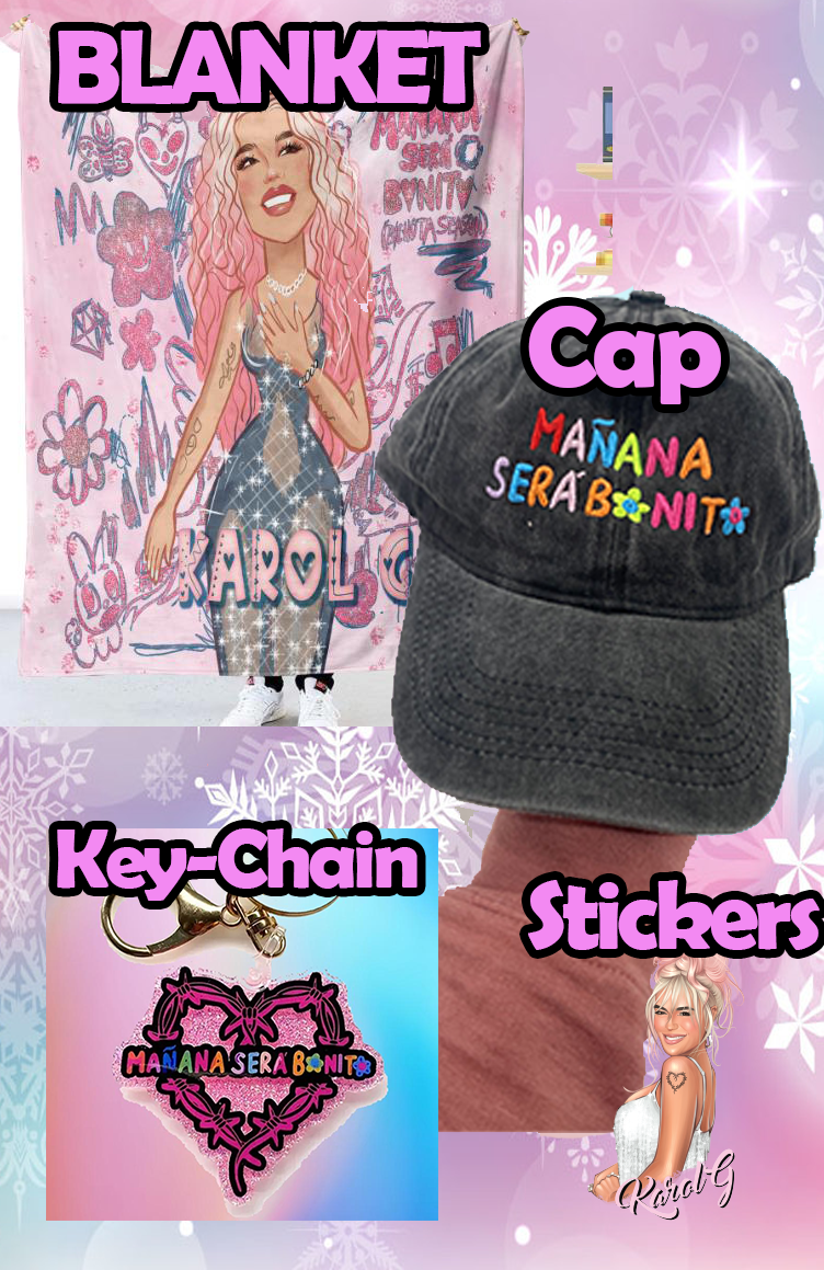 KarolG Bundle Blanket-Cap- Keychain-Stickers