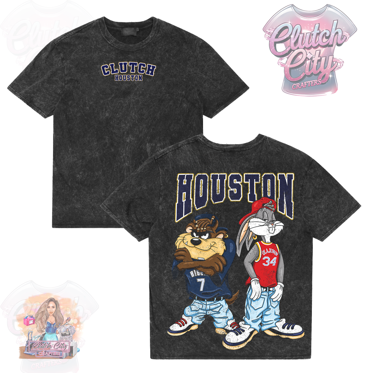 CrissCross Bugs & Taz  Black Mineral Acid Wash Tee