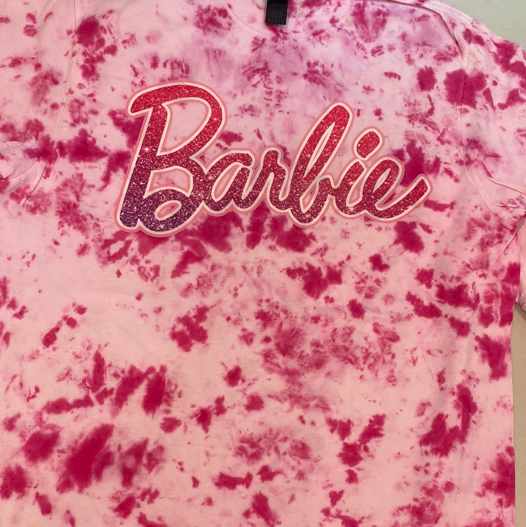 Barbie font Pink Tie Dye Tee