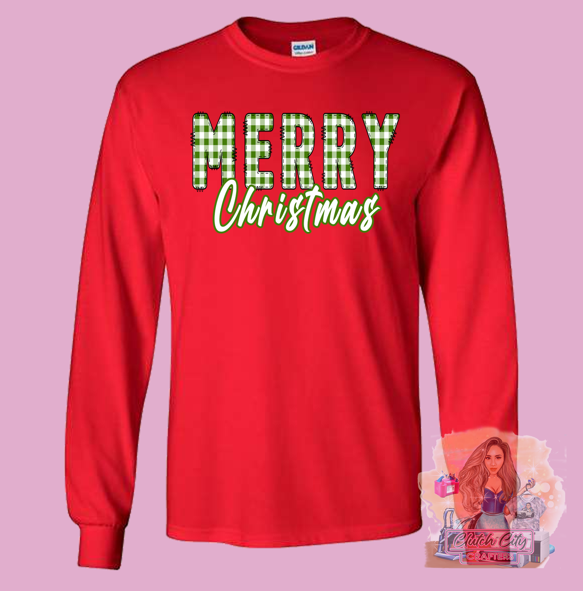 Merry Xmas Buffalo Plaid Red Long Sleeve