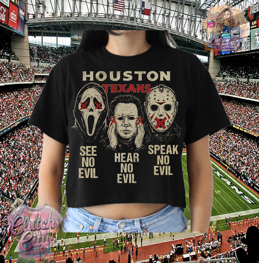 No Evil Houston Texans Black WOMENS CROP TOP