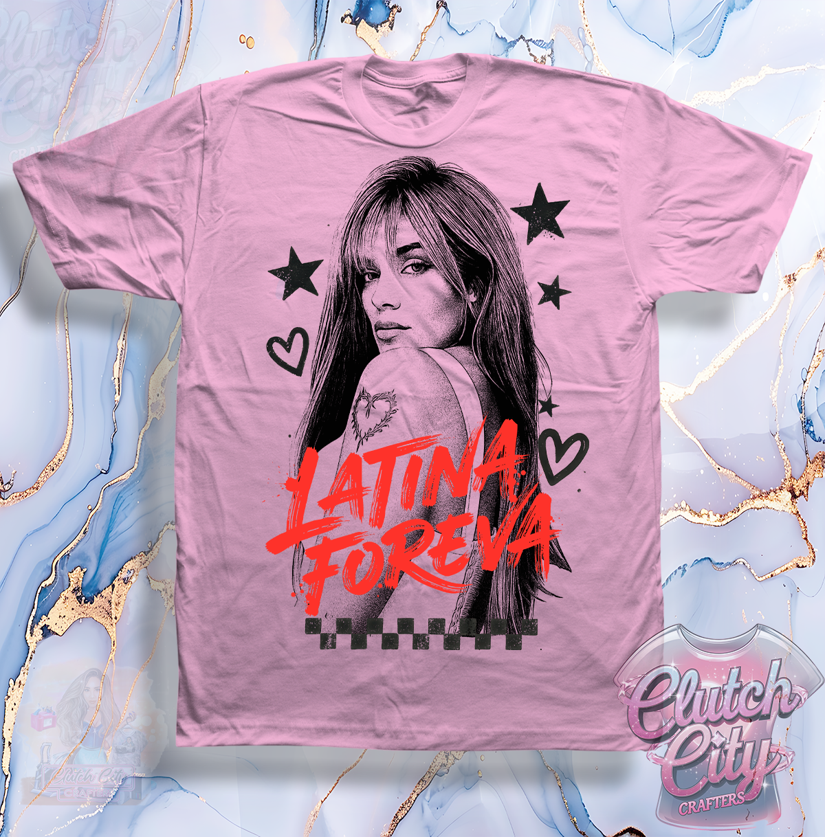 Latina Foreva Pink Tee #3 red font stars heart