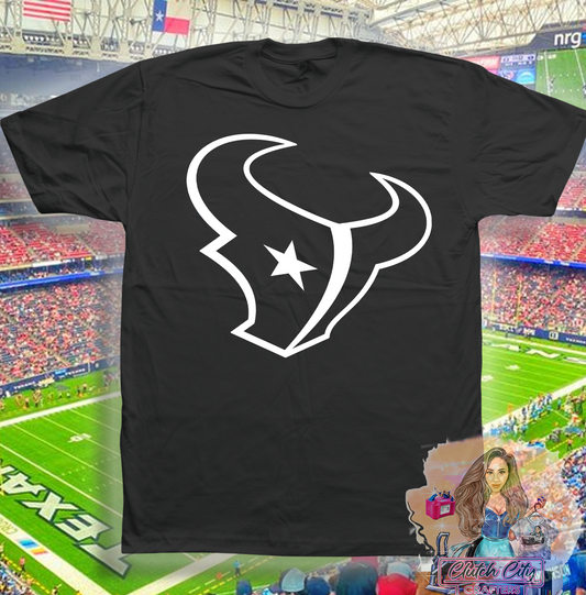 Texans Bull On Black Tee