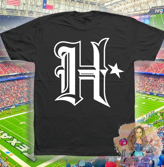 Texans H On Black Tee