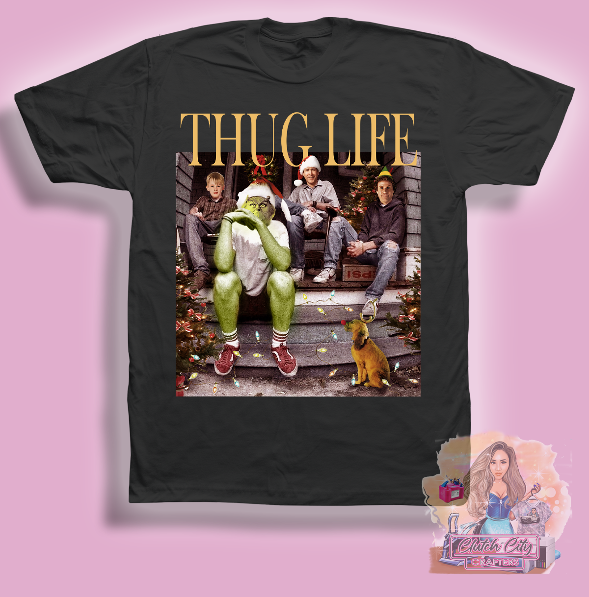 Thug Life Xmas Sitting on Porch Black Tee