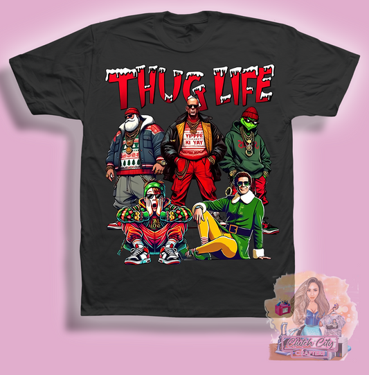 Thug Life Xmas cartoon Movie Characters Black Tee