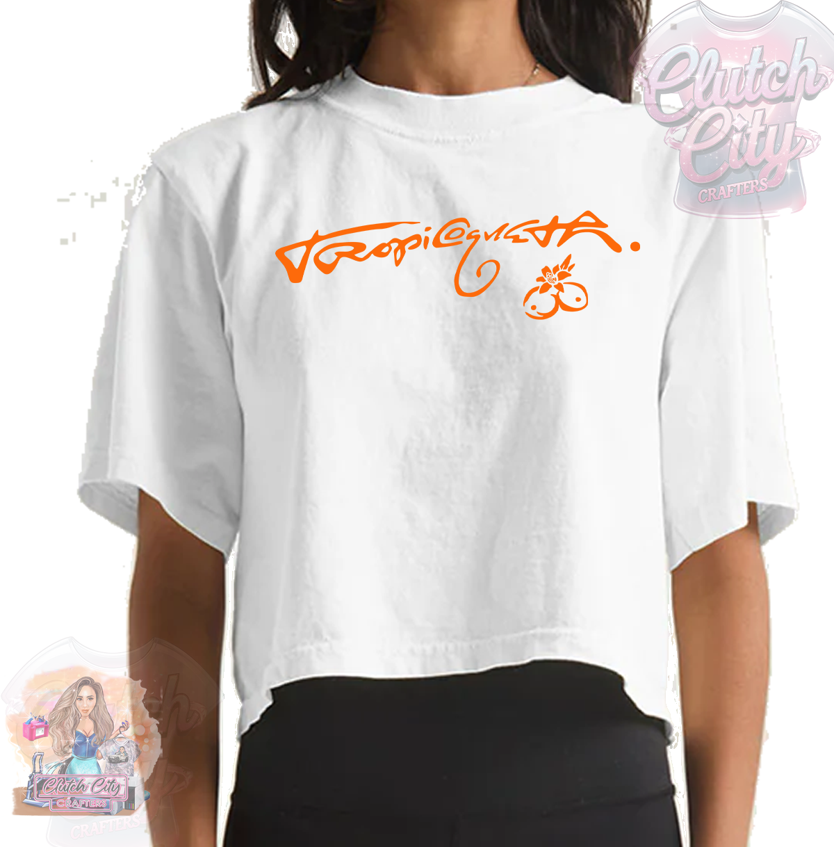 White Crop Tropicoqueta font orange