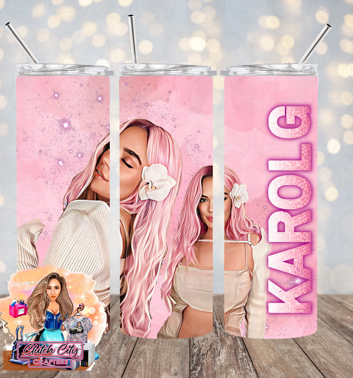 Karol G Pink Hair GLITTER Tumbler