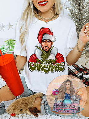 Grinchy Bad Bunny MerryXmas White tee