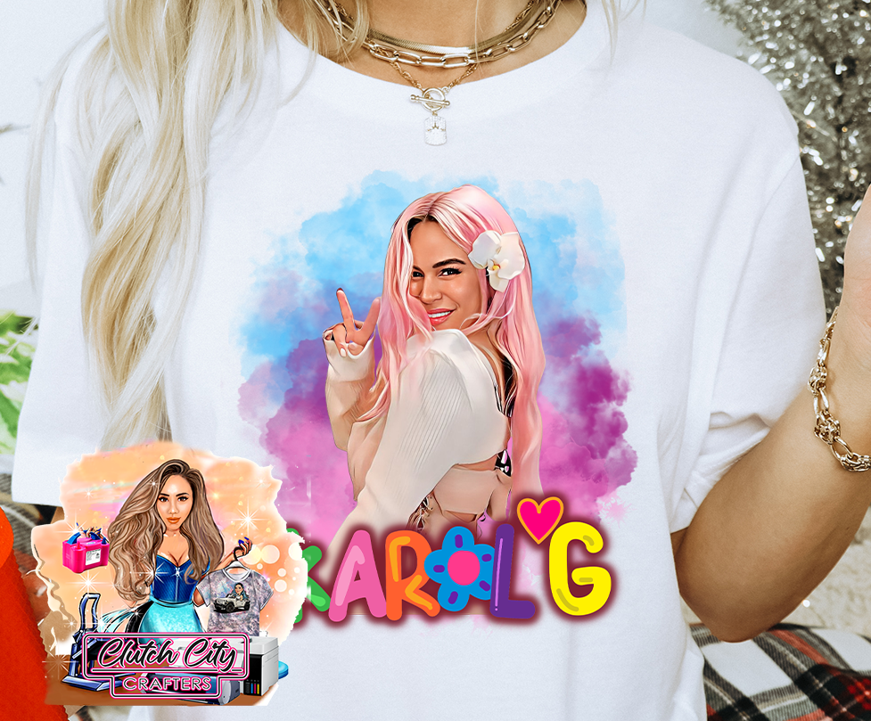 KarolG Pink Hair PEACE SIGN White Tee