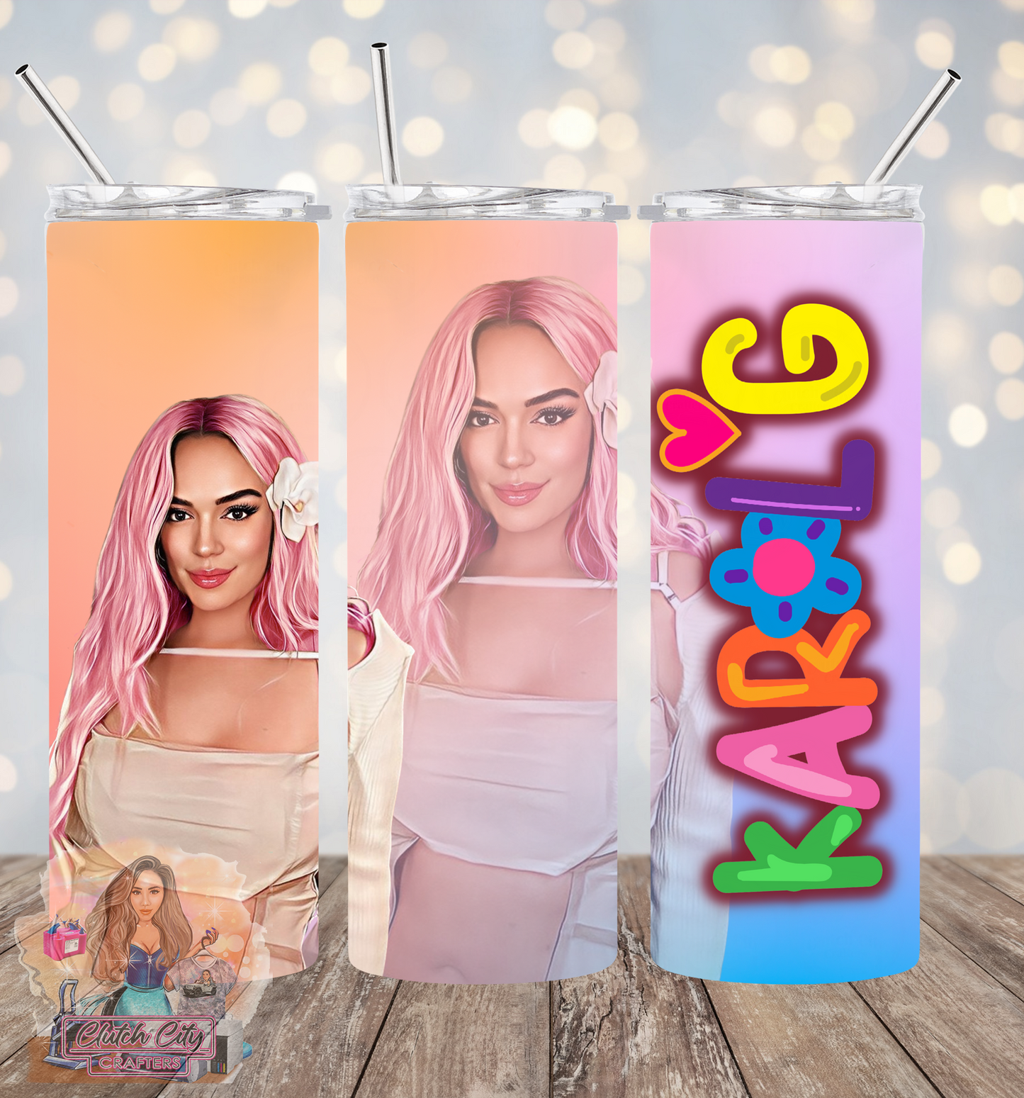 Karol G Pink Hair Tumbler 1